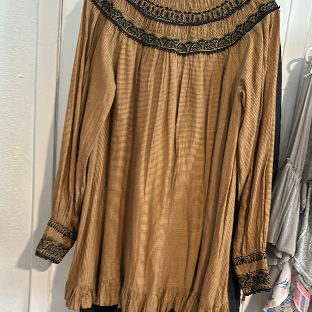 Free People Tan Dress with Relaxed Fit and Bib Collar - Picture 6 of 8